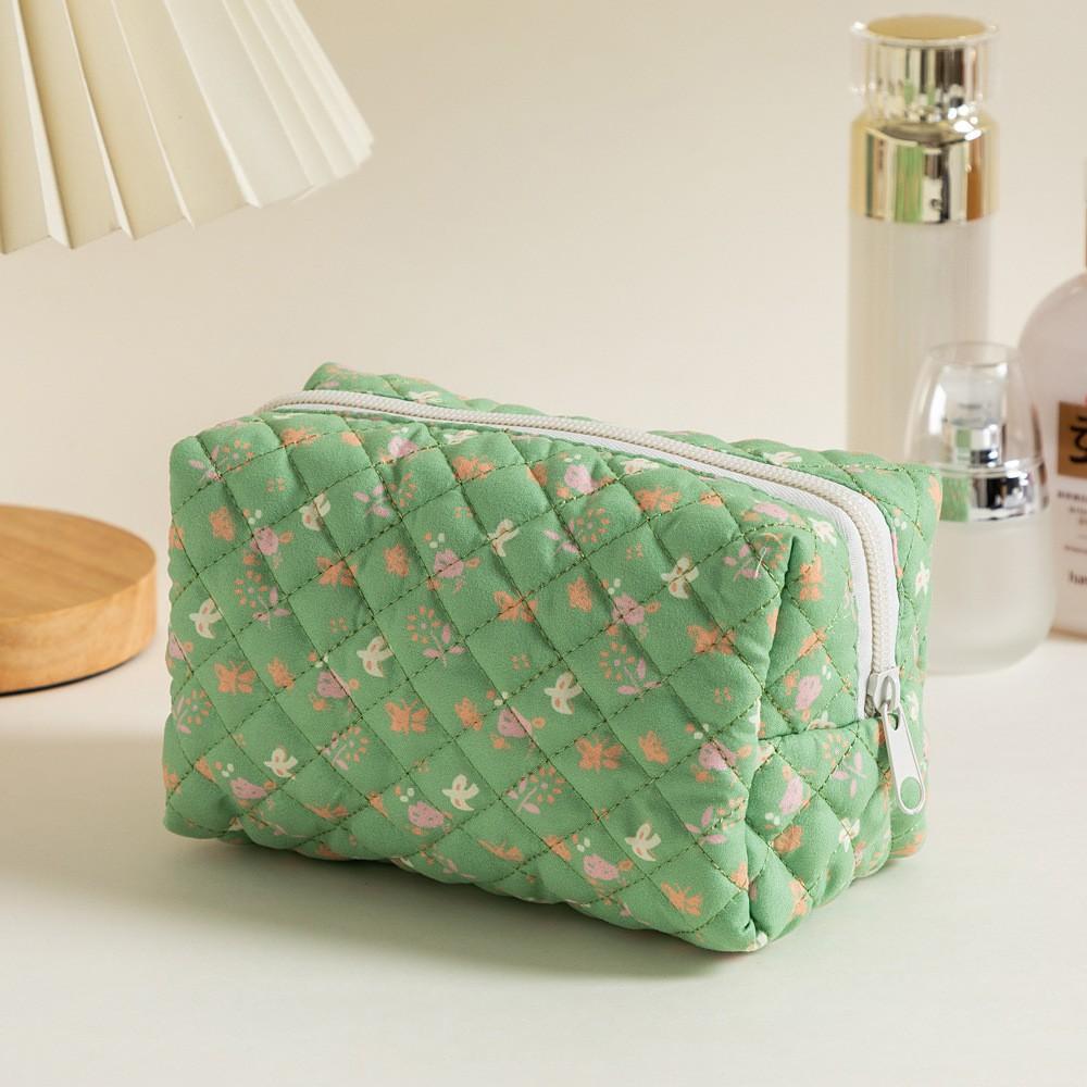 Soft Quilted Cotton Makeup Bag Women Zipper Cosmetic Organizer Handbag Portable Toiletry Case For Girls Stationery Pens Pouch