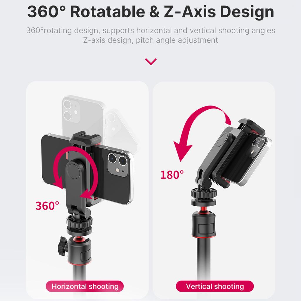 Multi functional Phone Holder Clamp Phone Tripod Mount 360 degrees Rotatable with Dual Cold Shoe Mounts for Smartphone