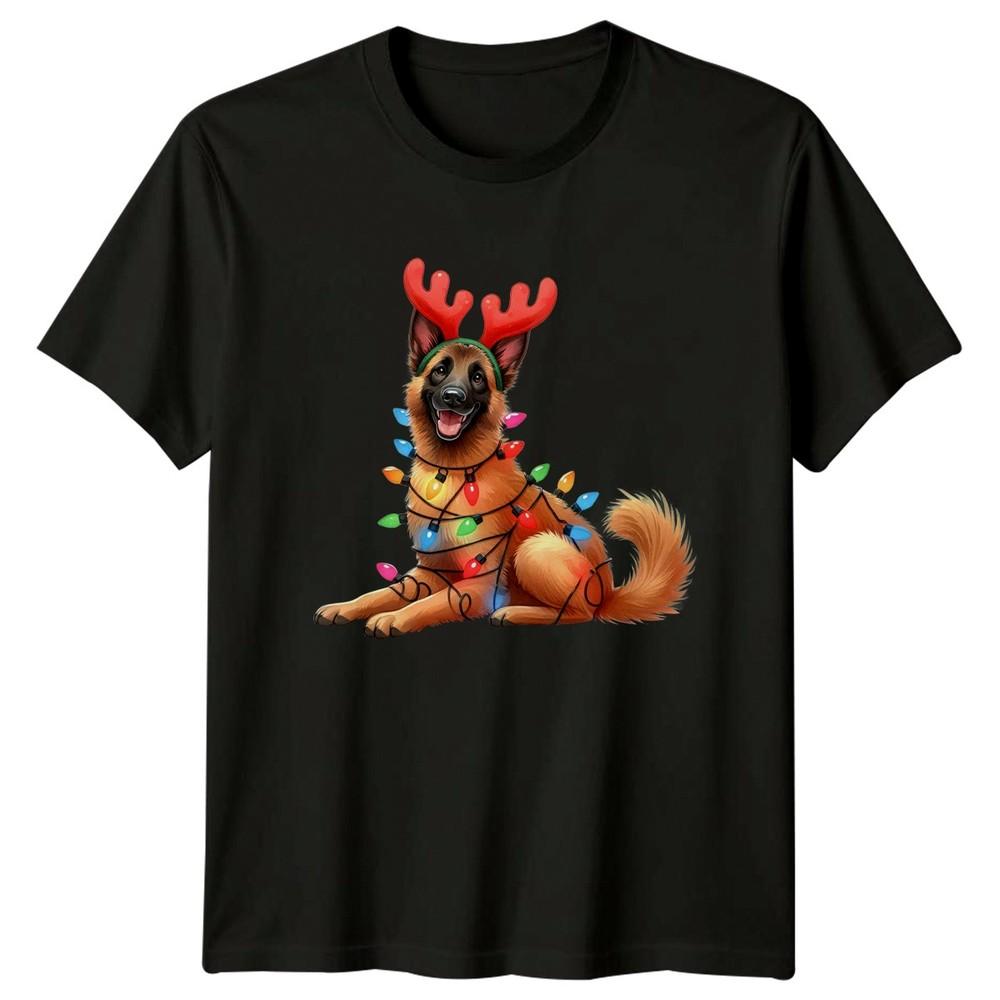Christmas Dog Reindeer Antlers Lights Unisex Unisexs Graphic Unisex Tee