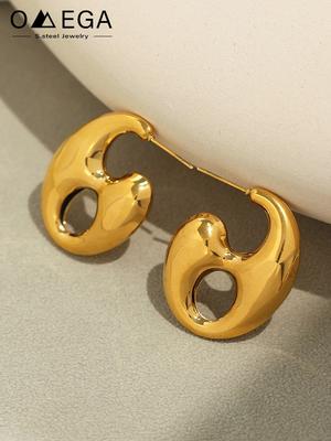 Stainless Steel Chunky Earrings For Women 18k Gold Plated Waterproof Non Tarnish Women's Coffee Bean Shaped Dangle Hoop Earring