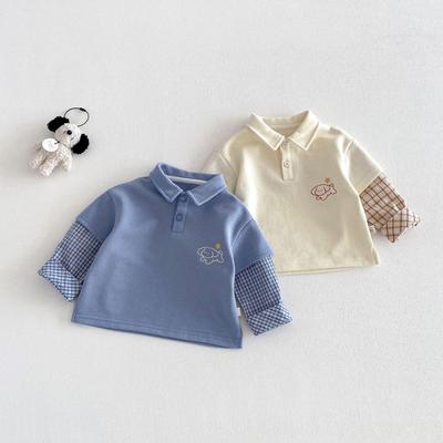 Frühling 2026 Jungen Cartoon Polo-T-Shirt - Koreanischer Stil, Fake Two-Piece Design