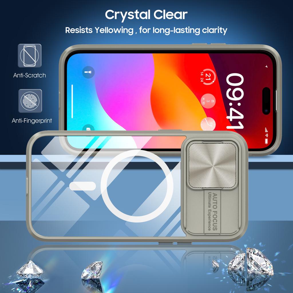 For IPhone15ProMax Phone Case Lens Push Window Wireless Charging Magnetic Suction for Apple 15Plus Transparent Case