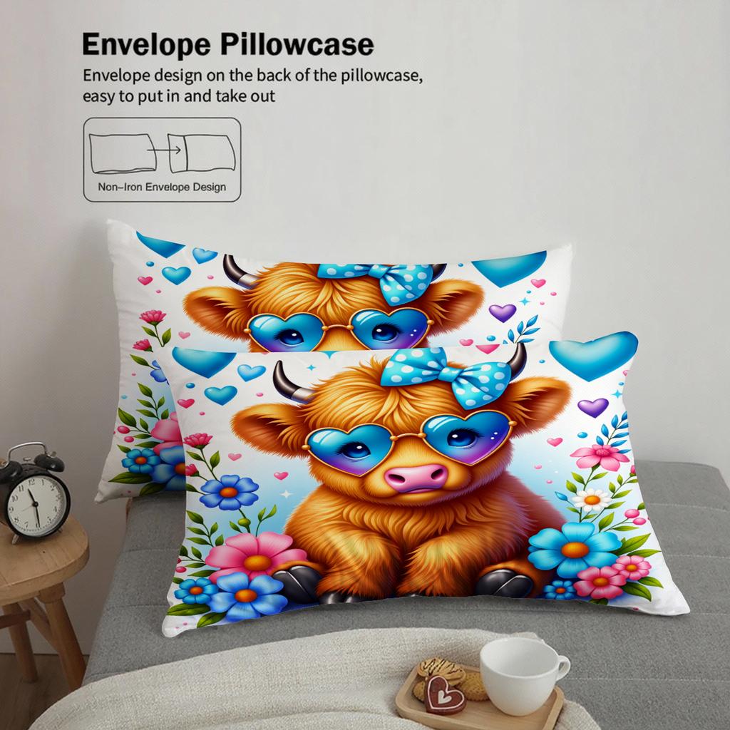 3pcs Cute Cow Bedding Sets 3D Printed Cartoon Animal Breathable Easy Care Duvet Cover Sets With Pillowcases No Filling