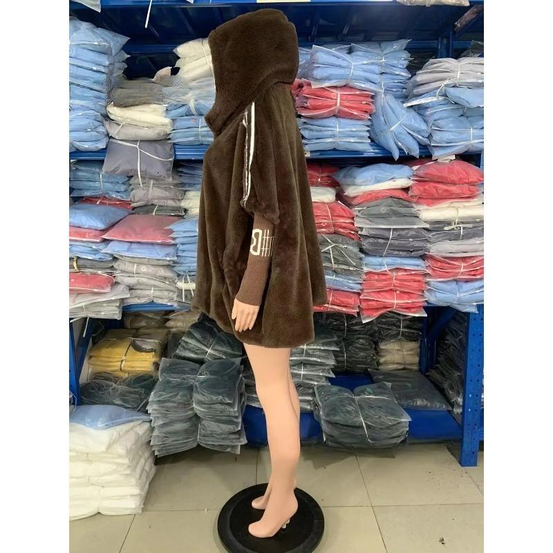 Cappotto in Peluche Caldo Casual da Donna Cardigan alla Moda con Zip e Maniche a Trombetta Cappotto Largo con Cappuccio Abbigliamento da Pendolare Autunno Inverno