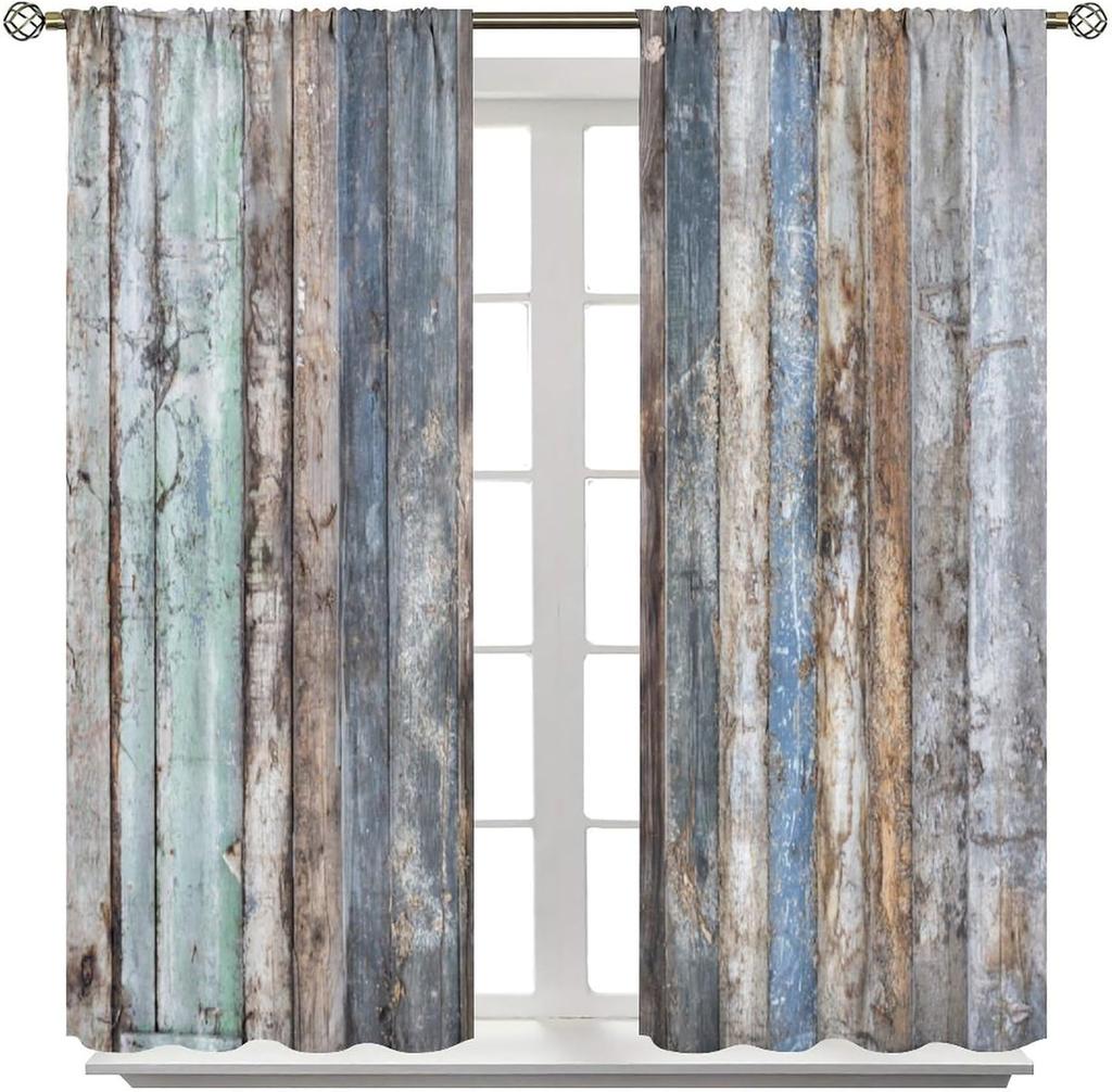 Wood Planks Blackout Curtains  Rustic Vintage Wooden Planks Farmhouse Print Rod Pocket Window Treatments Drapes for Bedroom Livin