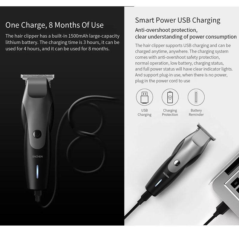 Xiaomi ENCHEN Hummingbird Elektrikli Saç Kesme Makinesi USB Şarj Düşük Gürültülü Saç Düzeltici 3 Saç Tarağı ile