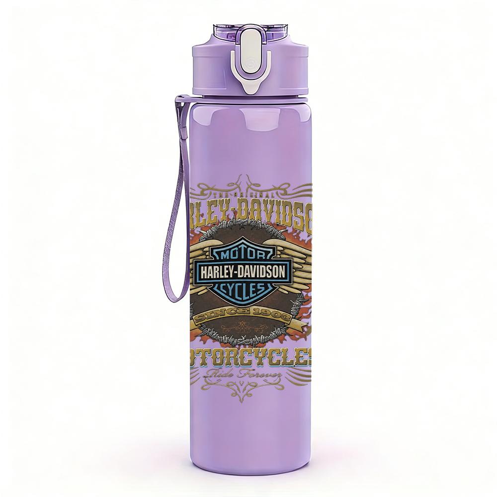 1PC Vintage ornate western crest print 750ml colorful plastic sports water bottle leakproof pop up lid with straw for outdoor work home use
