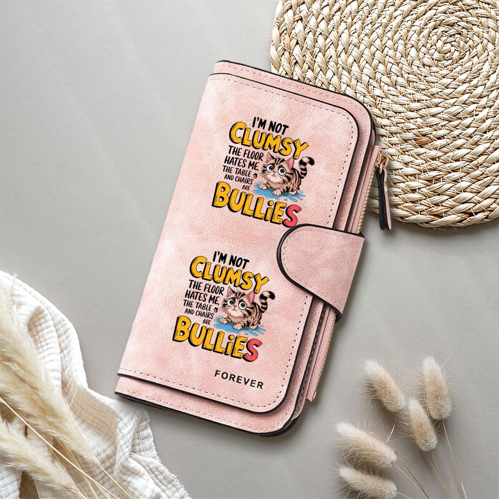 Funny Cat Print PU Leather Wallet Casual Long Multi Card Holder Zipper Purse for Daily Use