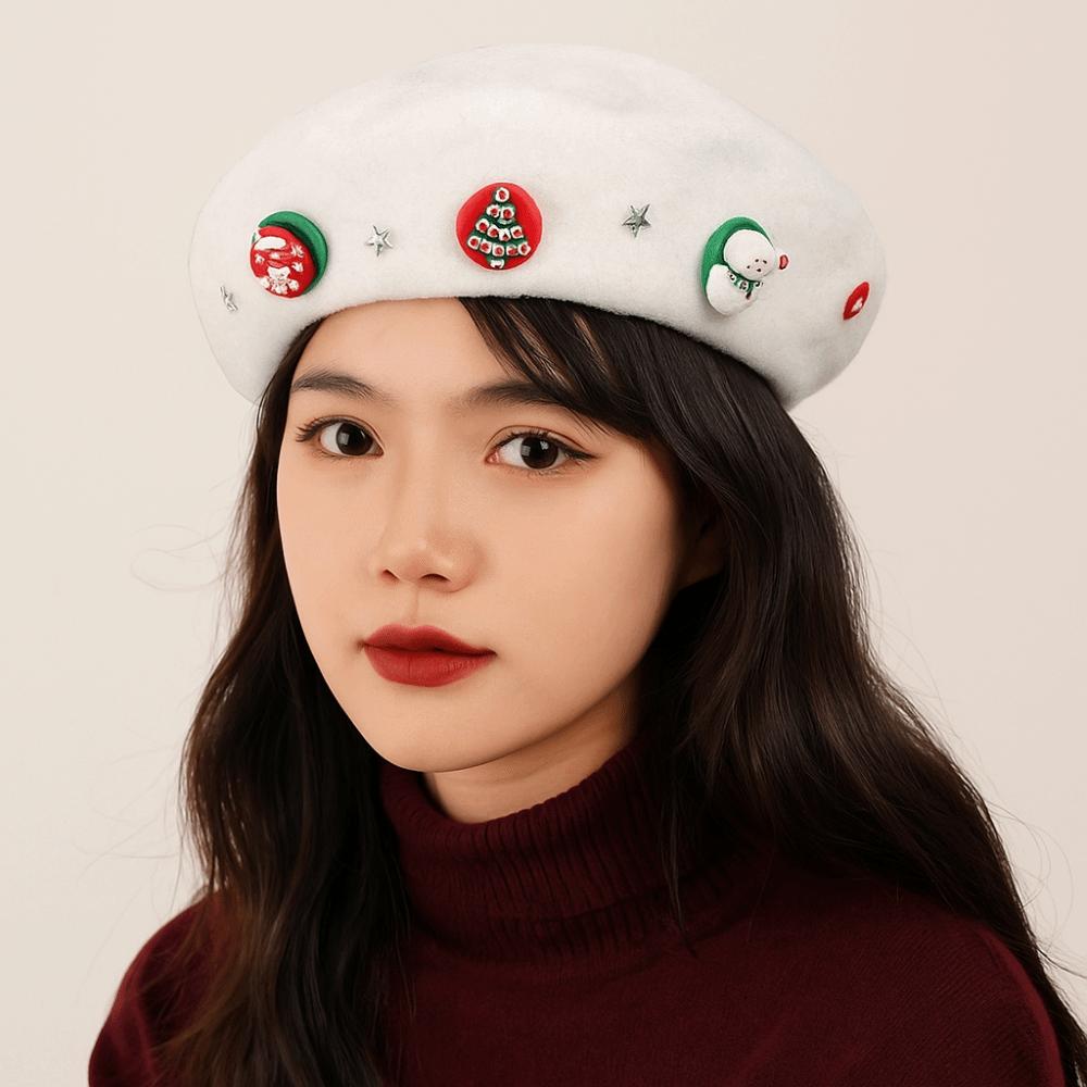 Woolen Wool Beret Solid Color Painter Hat Artist Hat Christmas Beret  Ladies