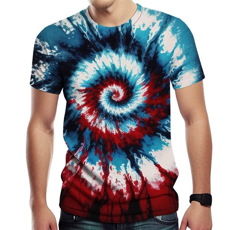 Spiral Streak Tie Dye T Shirt for Men Y2k Tops 3D Paisley Stripe Printed T-shirt Womens Clothing Novelty Cool Designs Tee Shirts
