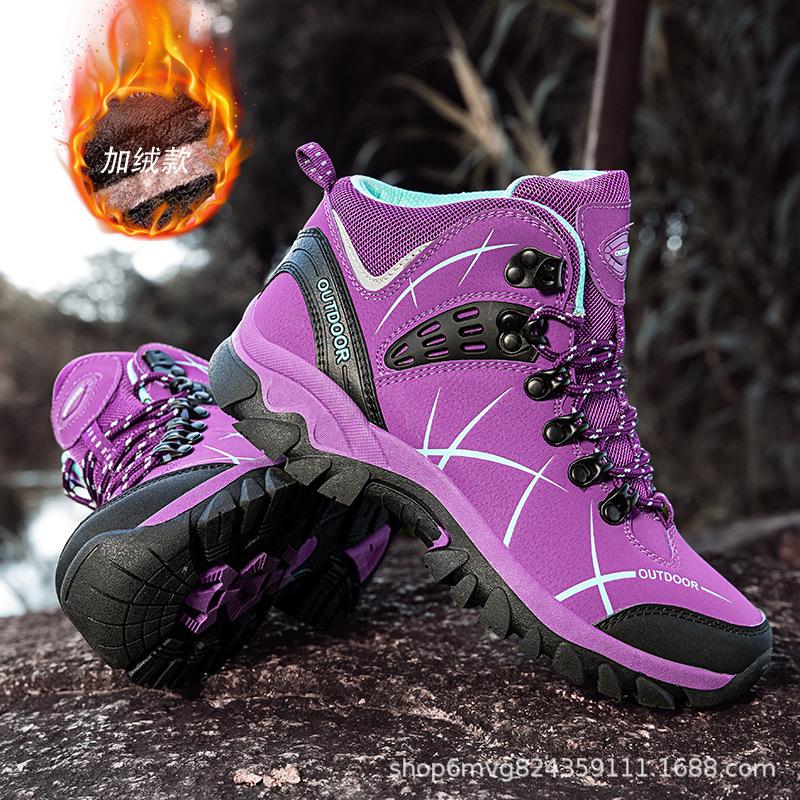Winter New Velvet Warm High-top Shoes Ultra-light Hiking Shoes Women's Outdoor Hiking Shoes Waterproof and Non-slip Cross-country Running Shoes