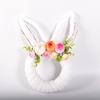 Easter Bunny Wreath for Front Door Yarn Wrap Rabbit Shaped Wreath with Artificial Flowers for Spring Porch Wall Window Indoor Outdoor Decor