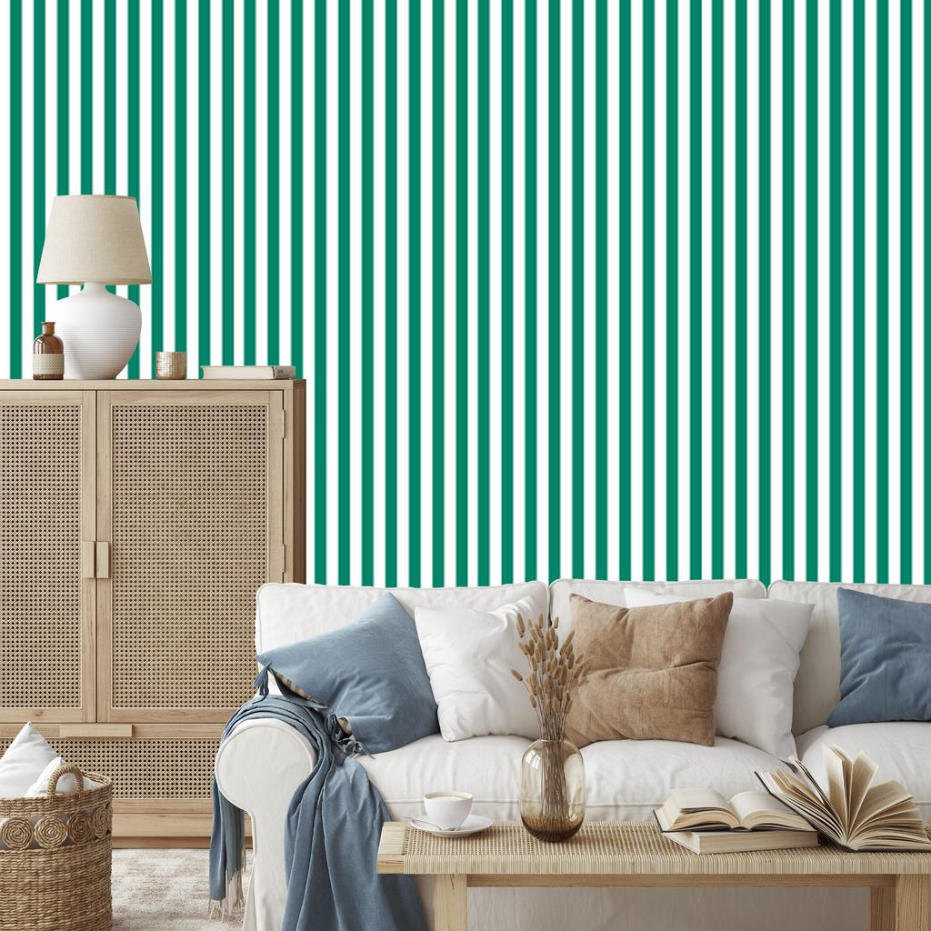 Wallpaper Stripes of sea, white and mint for living room and bedroom 50x1000
