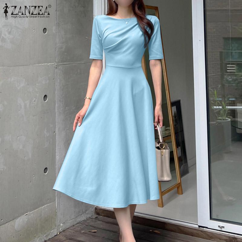 

ZANZEA Женское повседневное летнее тонкое платье с круглым вырезом и половиной рукава