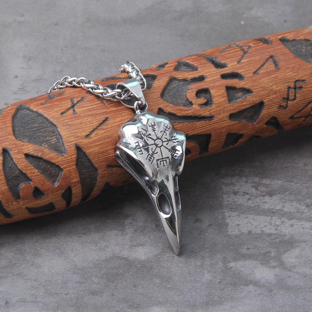 Men Viking Raven Pendant Necklace Stainless Steel Crow Necklace For Male Cool Fashion Jewelry Berserk Rune Retro Pirate Style
