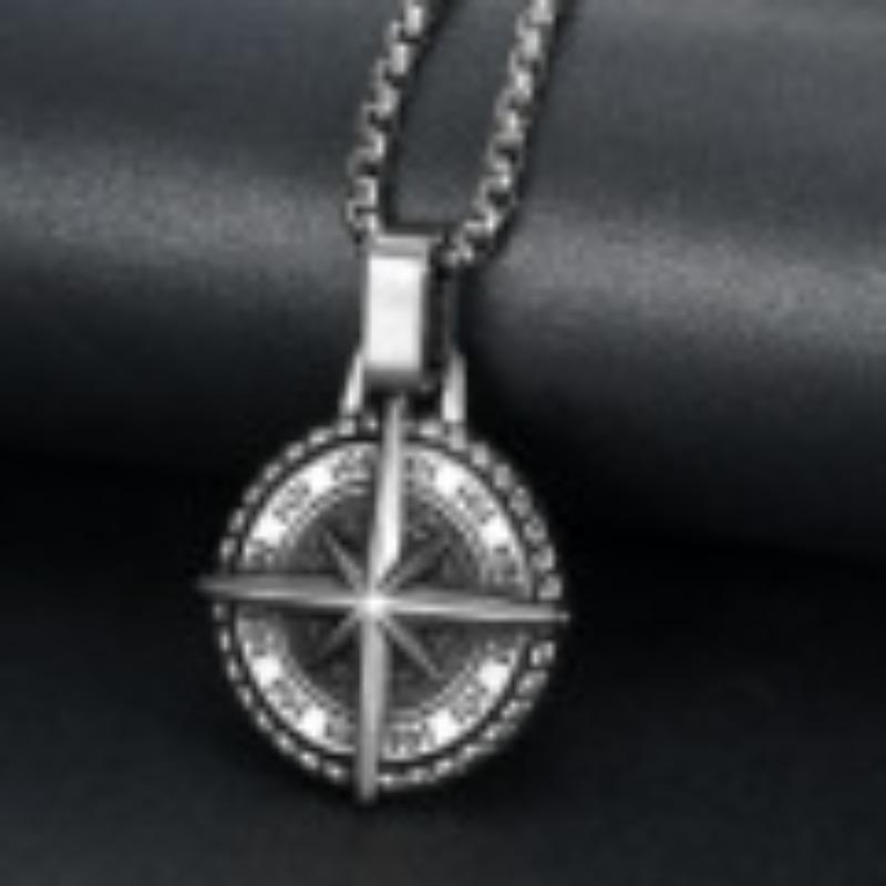 

Vintage Nautical Compass Pendant Necklace Mens Stainless Steel Accessory