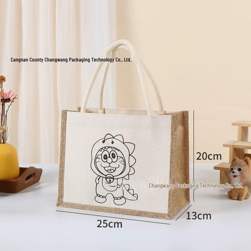 Hand-Painted Graffiti Canvas Tote Bag - Yellow Linen Logo Pattern