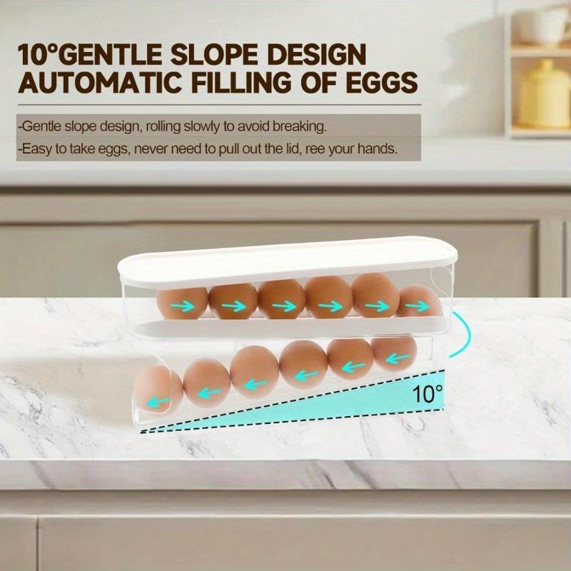 Automatic Rolling Dispenser for Refrigerator 12-Count Double Layer Rolling Egg Holder Space Saving Eggs Organizer Tray.