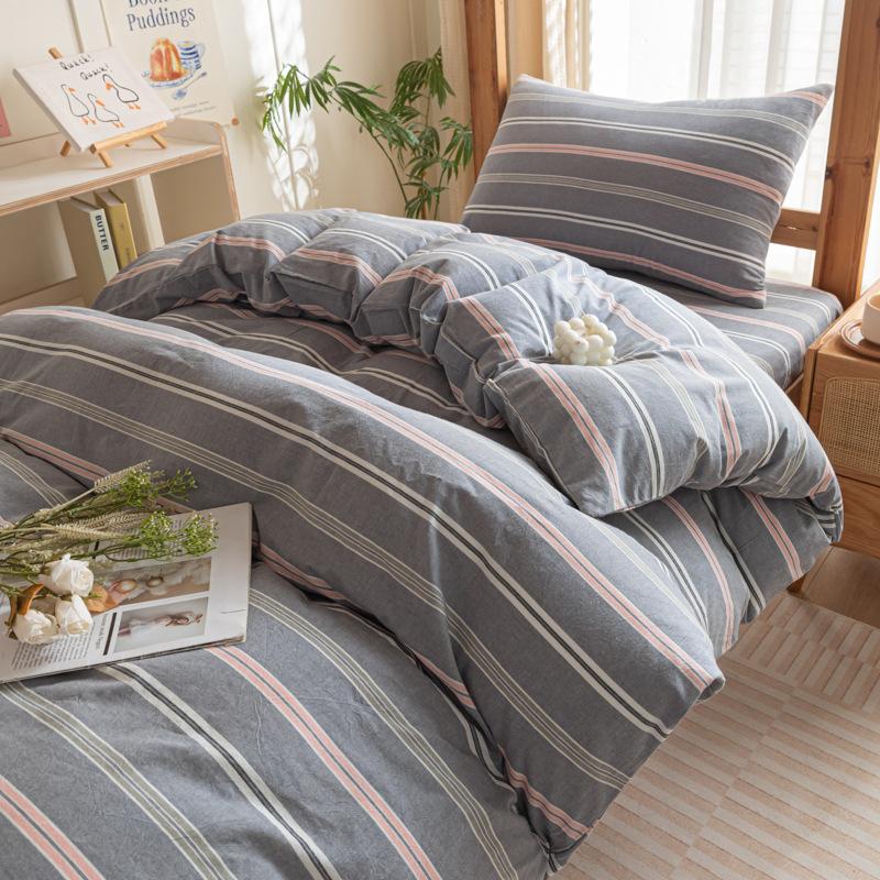 Cotton Washed Cotton Single Quilt Cover Student Dormitory Pure Cotton Bedding Four-piece Set Sheet Quilt Cover Simple Three-piece Set