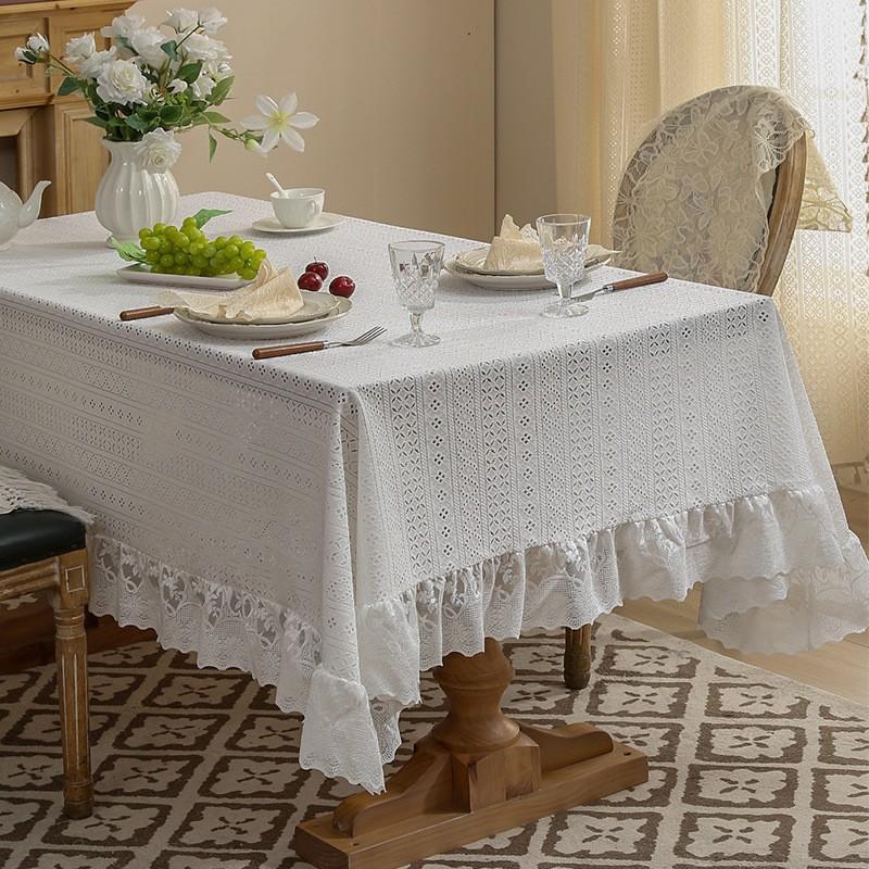 Elegant Nordic Vintage Lace Trim Tablecloth Dining Table Coffee Dustproof Heat Resistant Decorative Cover