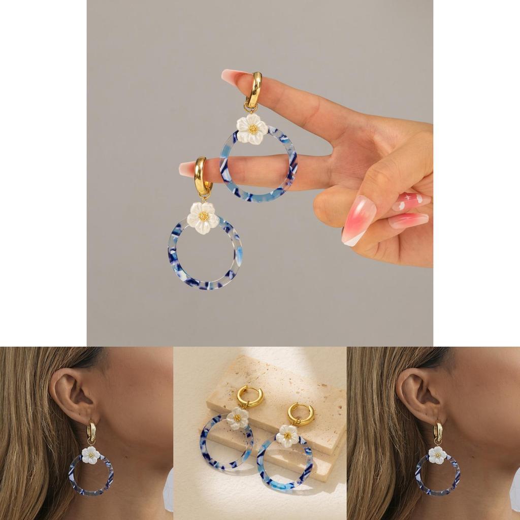 New Trend Alloy Flower Circle Earrings Elegant Geometric Clip-on For Women