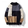 Mode Allgleiches Patchwork Pullover Jumper männer Winter Casual Lose Wolle Warme Knited Rollkragen Pullover Top