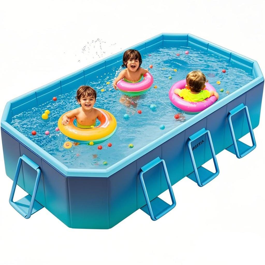 LUNING Structure Large Pool Vinyl Pool No Air Pump Required Foldable Square Pool Home Use Water Play Heat Wave Protection Easy Storage Japanese
