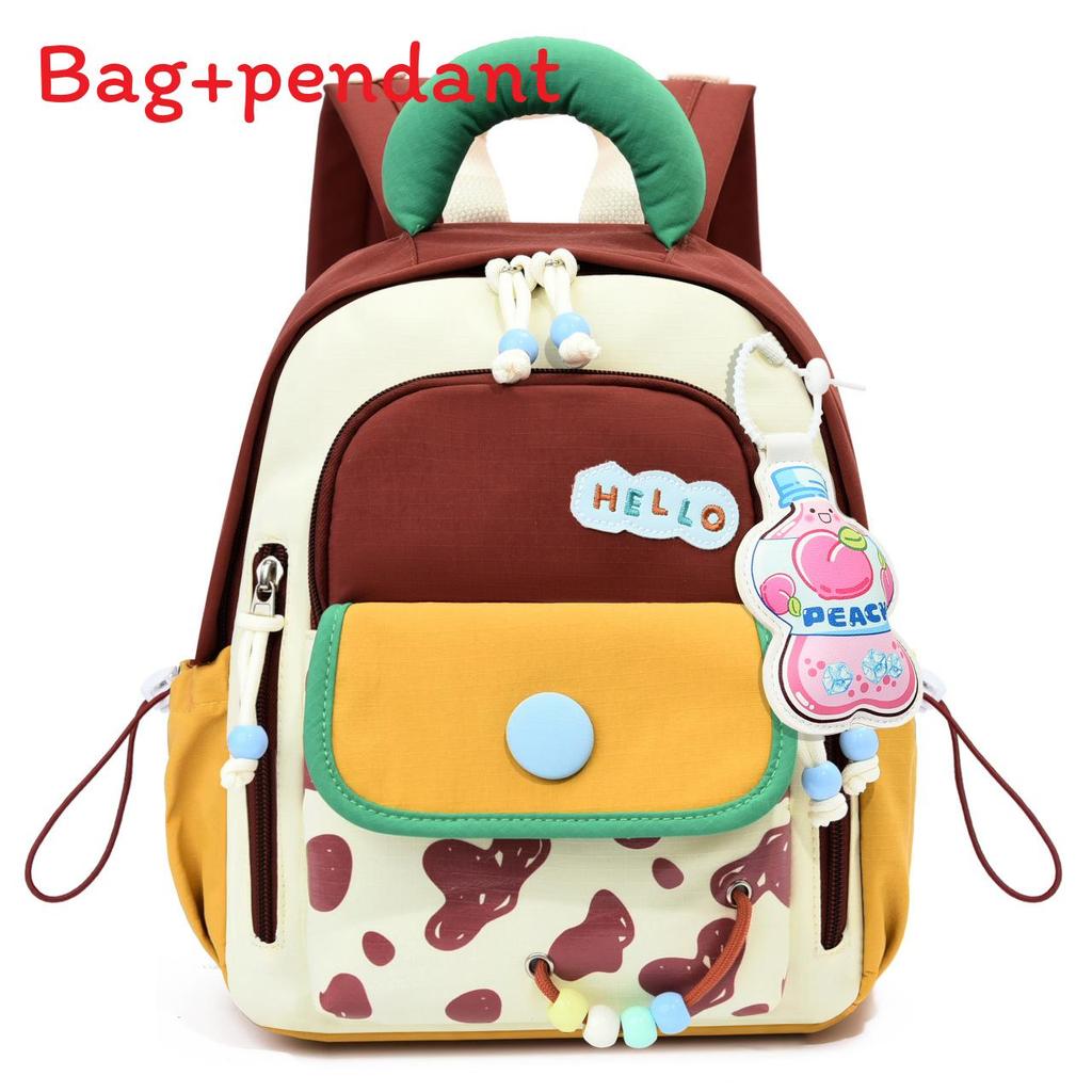 Nylon Cute Dopamine Small Backpack For Girls With Colorblock Design For Casual Travel