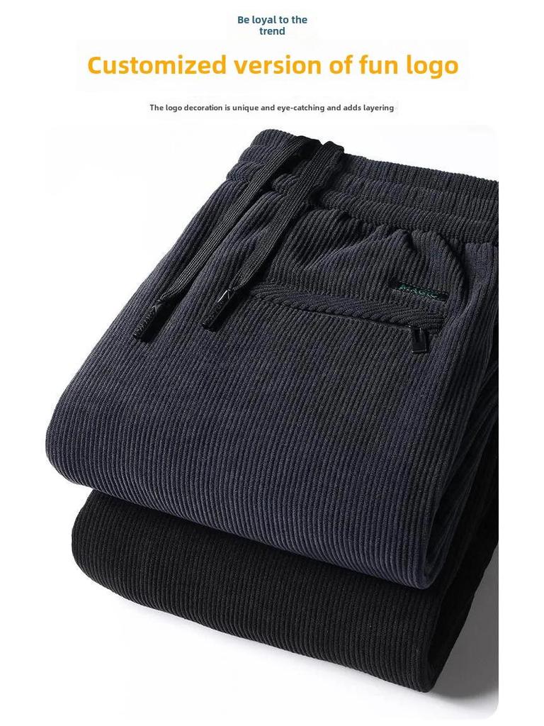 Winter Men's Casual Corduroy Sweatpants - Straight Loose Fit with Plus Velvet