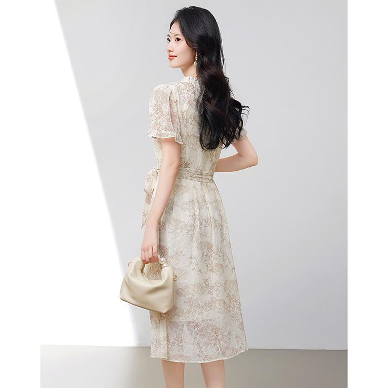 Sishui Nianhua Women's Elegant Short Sleeve Midi Dress L22064L1