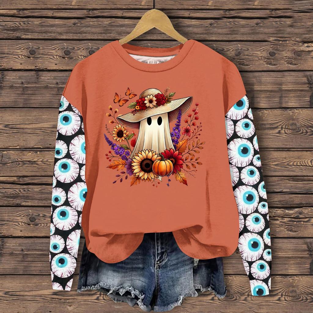 Frauen Kleidung Herbst Winter Halloween Rundhals Langarm Große Lose Plüsch Verdickt Pullover Top