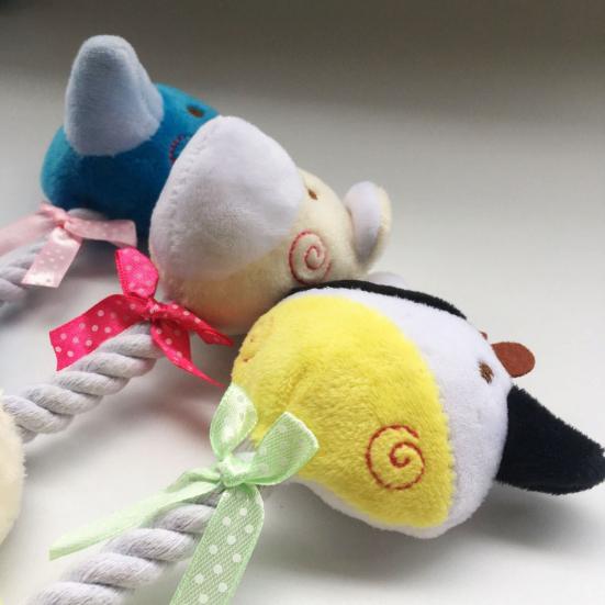 Interactive Plush Dog Toy Squeaky Stuffed Animal Dog Chew Toy Cotton Rope Tug of War Toy for Dogs Teeth Cleaning Puppy Teething