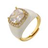 Gold Plated Zircon Open Ring Multicolor Geometric Square Ring Enamel Dripping Oil Ring  For Women