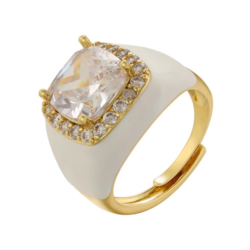 Gold Plated Zircon Open Ring Multicolor Geometric Square Ring Enamel Dripping Oil Ring  For Women