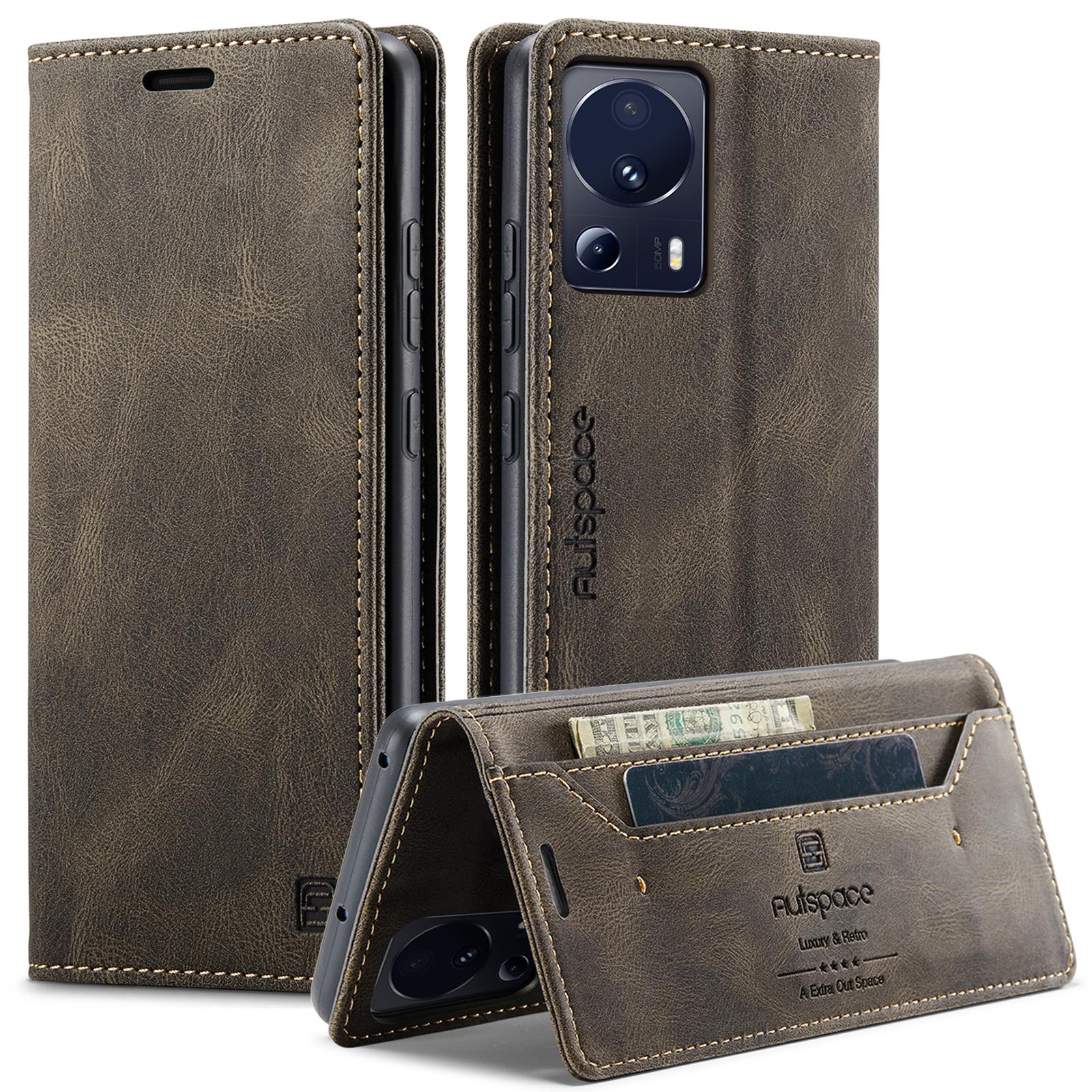 

For Xiaomi 13 Lite Wallet Case AUTSPACE A01 Leather Stand Cover with RFID Blocking Card Holder Coffee