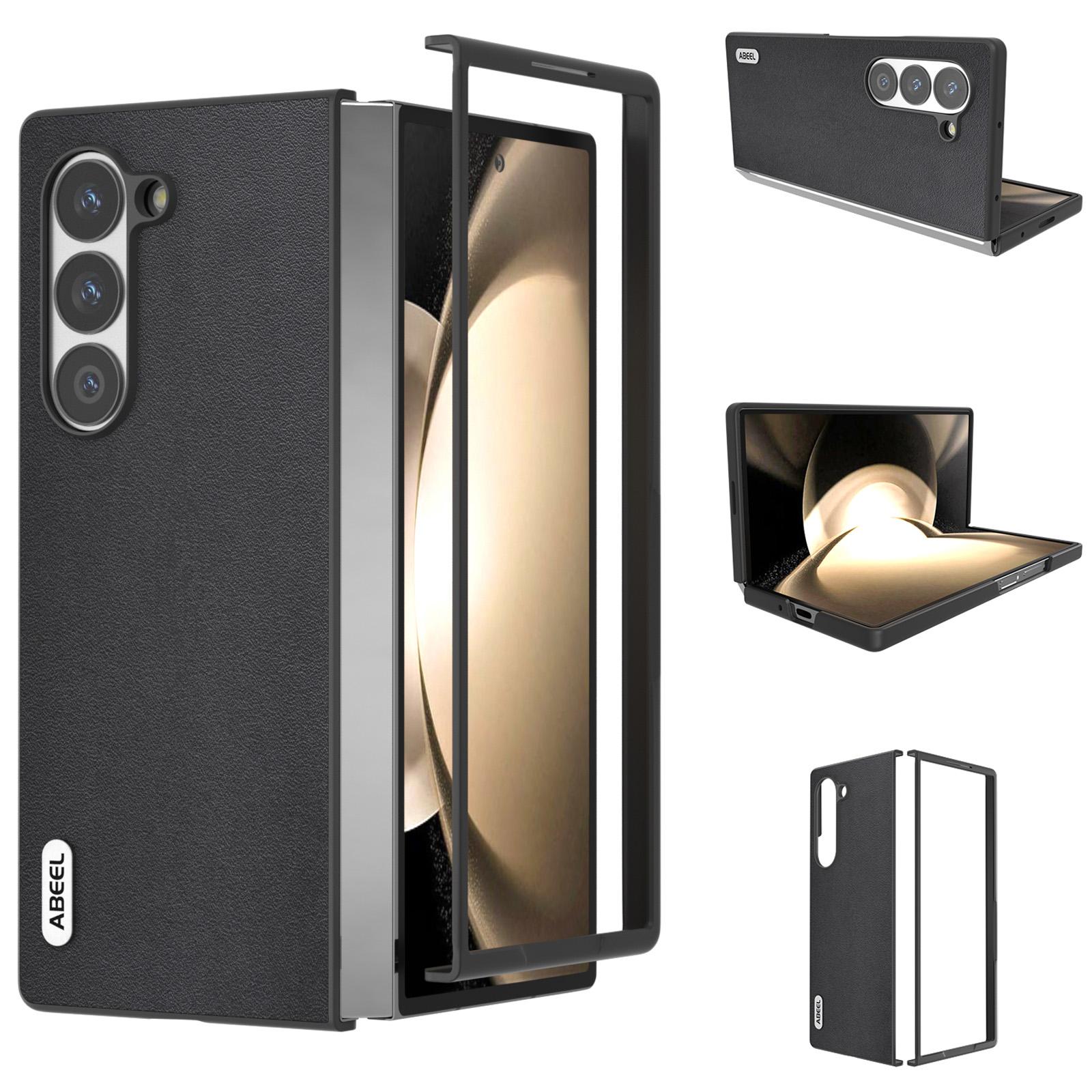 

For Samsung Galaxy Z Fold6 5G Case Genuine Cow Leather+PC Phone Cover Black