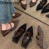 Spring New Pointed Toe Women Mary Jane Shoes Concise Shallow Buckle Shoes Ladies Elegant Leopard Thick Heel Dress Shoes