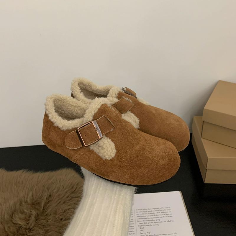 Retro thick-soled fluffy shoes women's shoes wear new autumn and winter matte and fleece warm cotton shoes