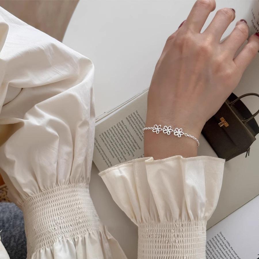 100% Solid 925 Silver Retro Bracelet for Women Men Vintage Handmade Flower Narrow Patern Bracelet Birthday Gift