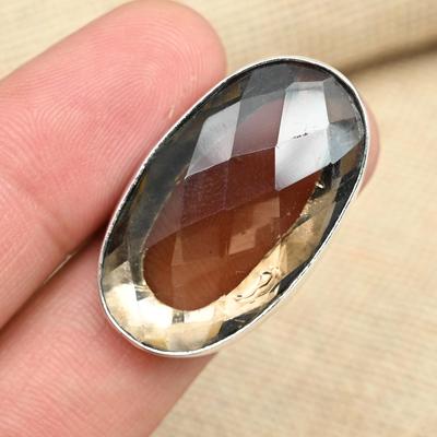 Faceted Smoky Topaz Precious Gemstone Handmade 925 Sterling Silver Ring For Her