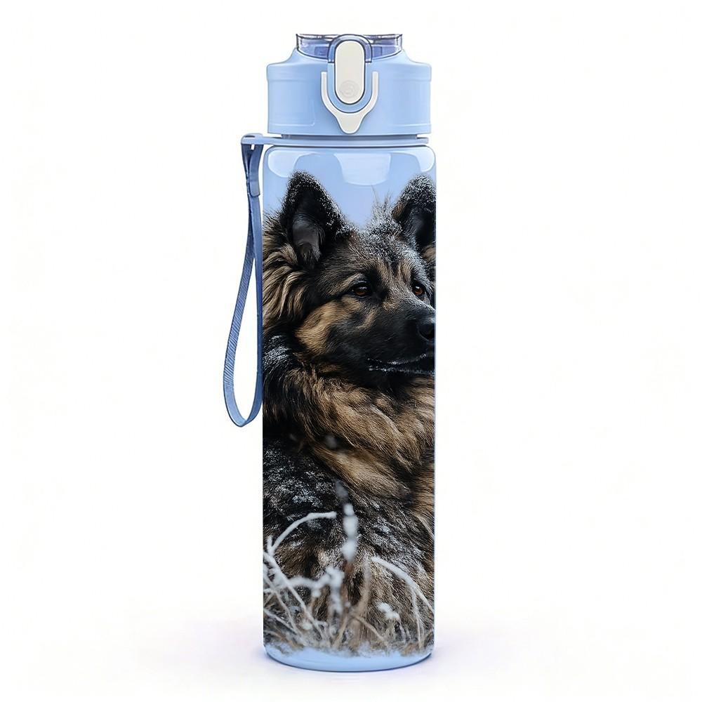 1PC German Shepherd Dog Pet Print 750ml Color Plastic Sports Water Bottle Leakproof Flip Straw Lid Suitable for Sports Office Home Use