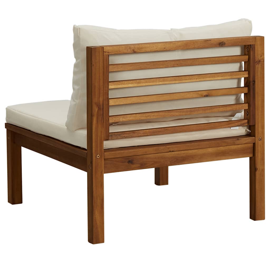 Modular Center Sofa with Cream White Cushions Acacia Wood