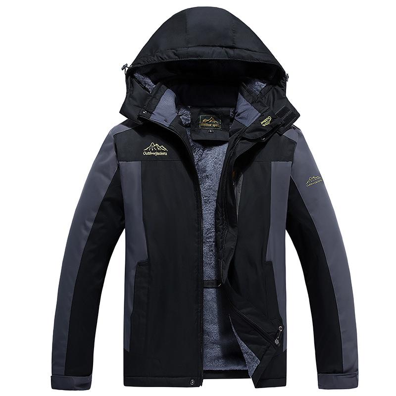 Men’s Plus Size Fleece-lined Windproof Outdoor Cotton Jacket
