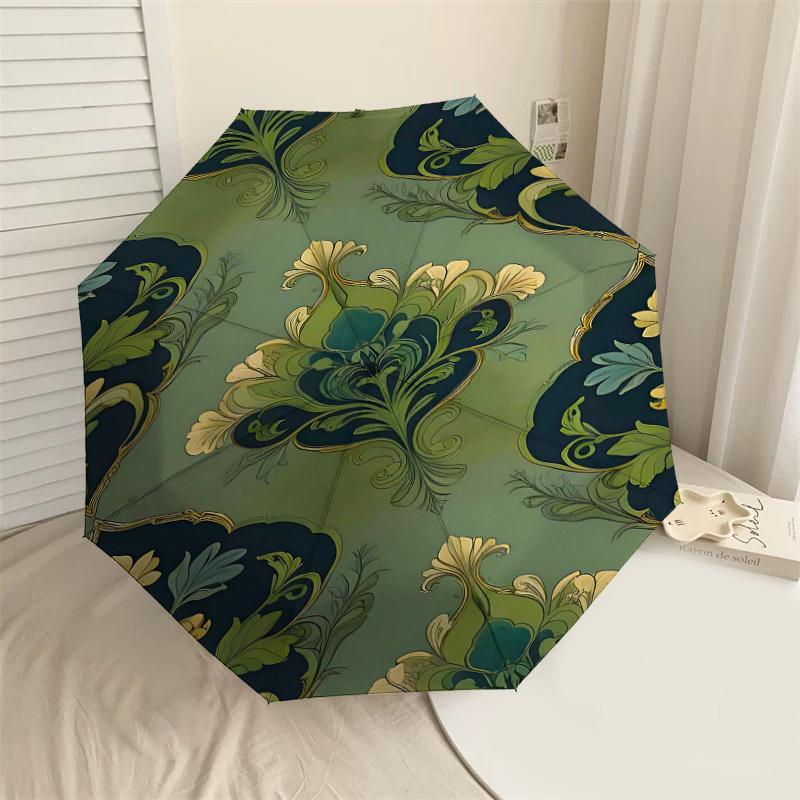 

1PC Floral Pattern Leaf Design Umbrella-8-Rib Reinforced Portable Folding Travel Suitable for All Seasons Outdoor Daily Use-G355