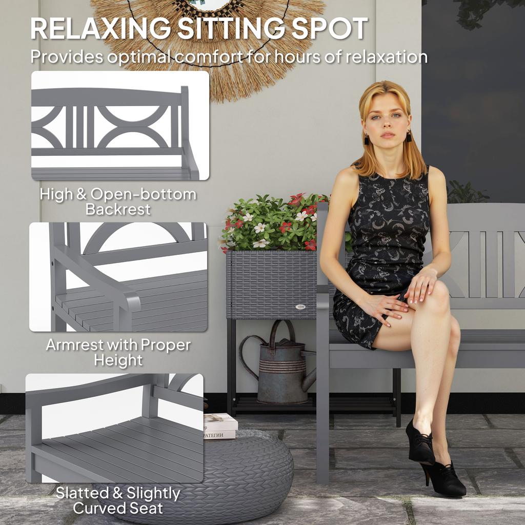 2-Seater Wooden Garden Bench Outdoor Patio Loveseat for Porch, Grey