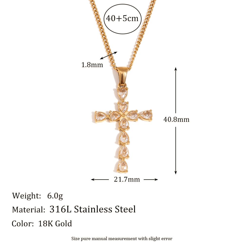MamacitaSlay Classic Luxury Heart Water Drop Zircon Cross Pendant 1.8mm Chain Necklace Trendy Women's Stainless Steel Jewelry