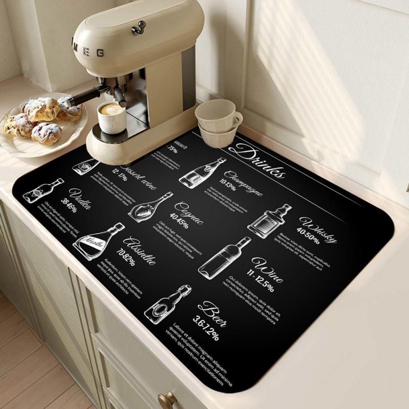 Retro Coffee Maker Mat Kitchen Drain Pad Non-slip Dish Drying Mats Quick Dry Tableware Faucet Placemat Dinnerware Washable