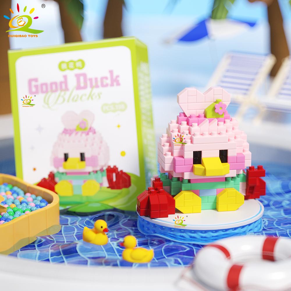 Mini Cute Duck Cosplay Dress Animal Micro Building Block 3D Diamond Model Brick DIY City Construction Toys for Children