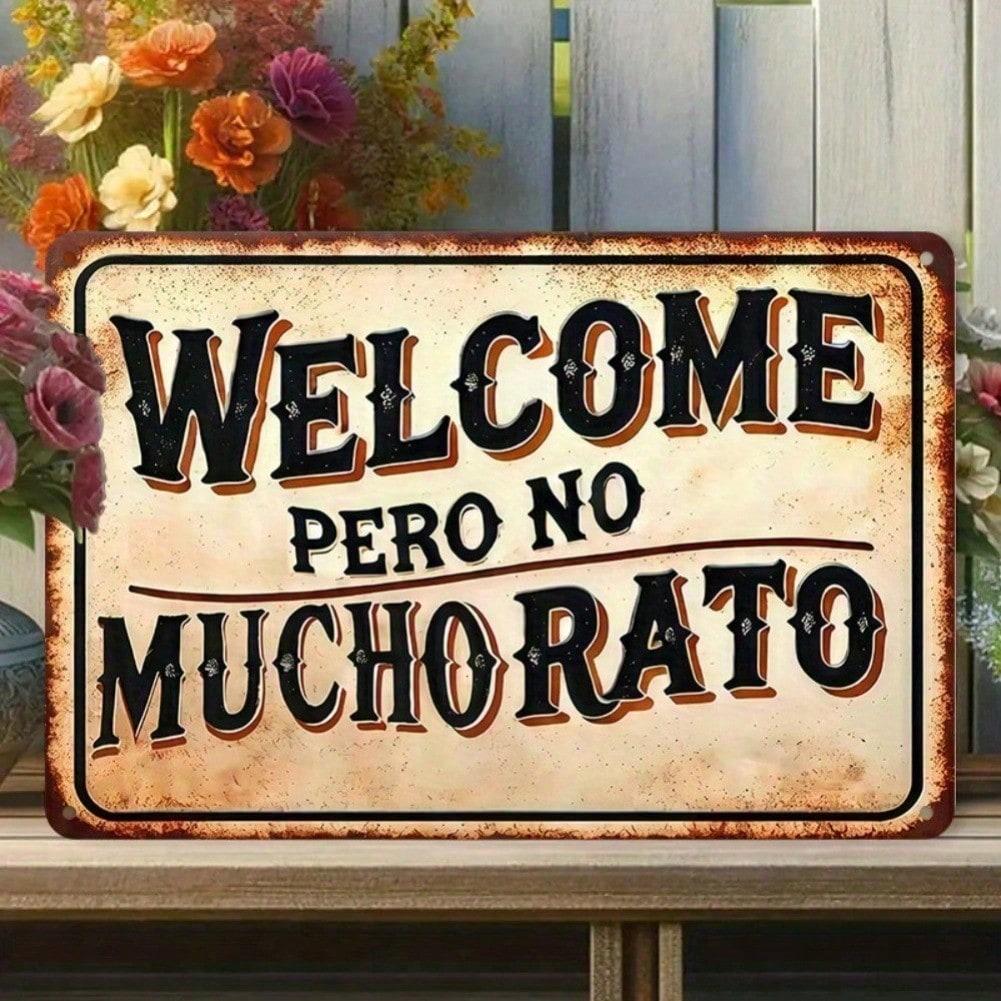 Spanish Welcome Tin Sign Funny Quote Vintage Metal Wall Decor Rustic Home Art