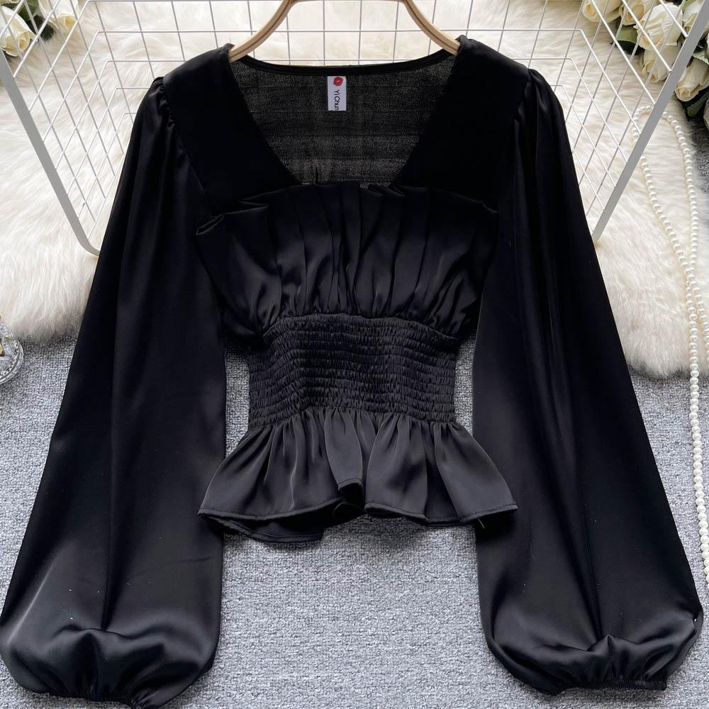 RUGOD Dámská podzimní košile s úzkým pasem a čtvercovým límcem, krásná košile s dlouhým rukávem